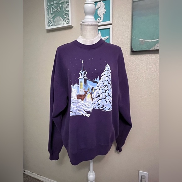 Vintage Gopher Sport Sweatshirt Church Snow Deer Crewneck Pullover Women's XL - Picture 14 of 14